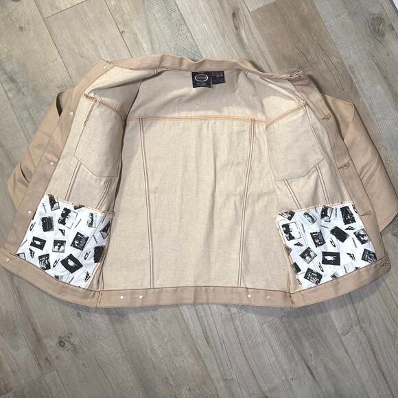 Davoucci Denim Jacket Raw Khaki Stitch Logo Jean Jacket 90s Streetwear XXL - Picture 7 of 8